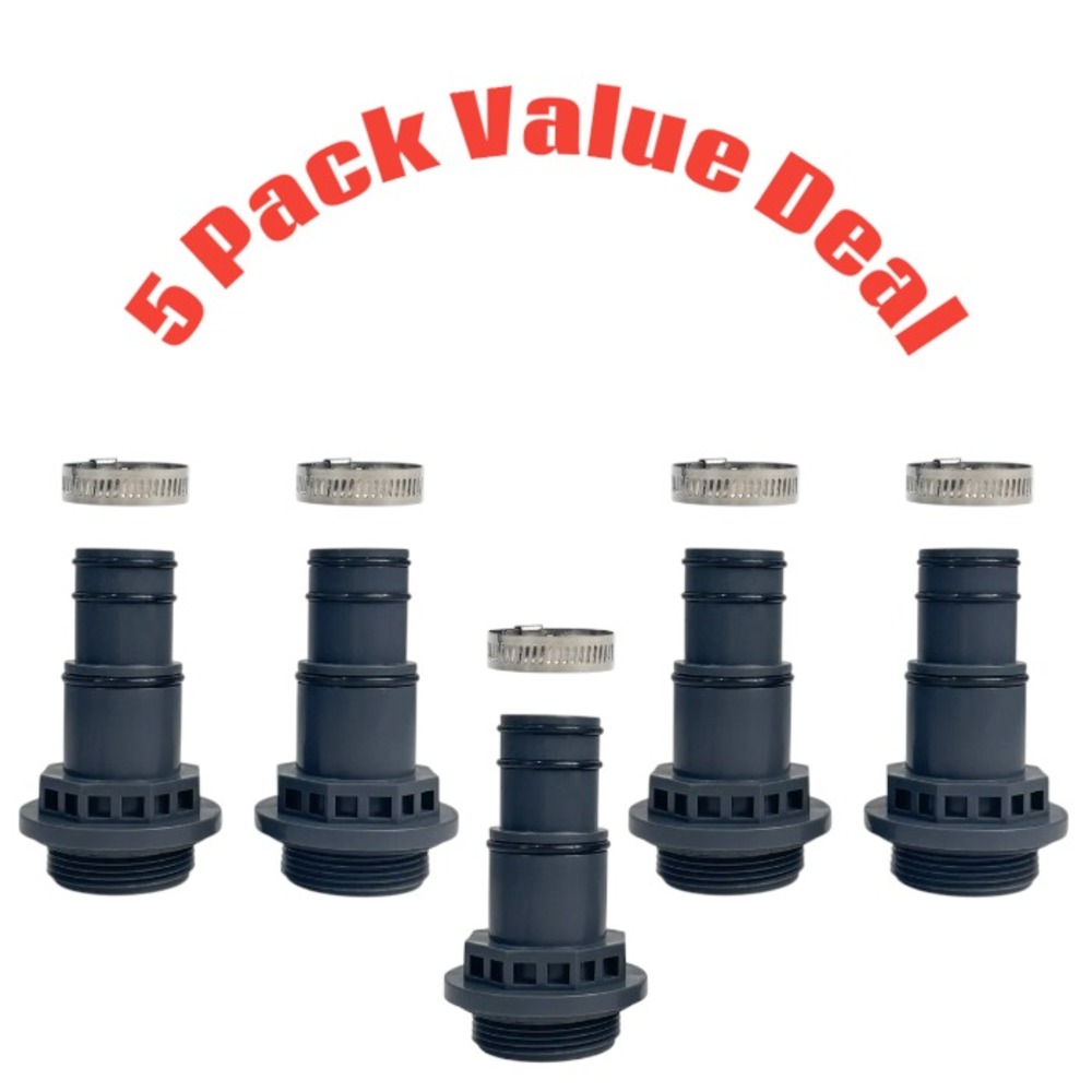 5 Pack 1 1/4" Hose Adapter & Hose w/ Clamp AQUASTRONG Filter